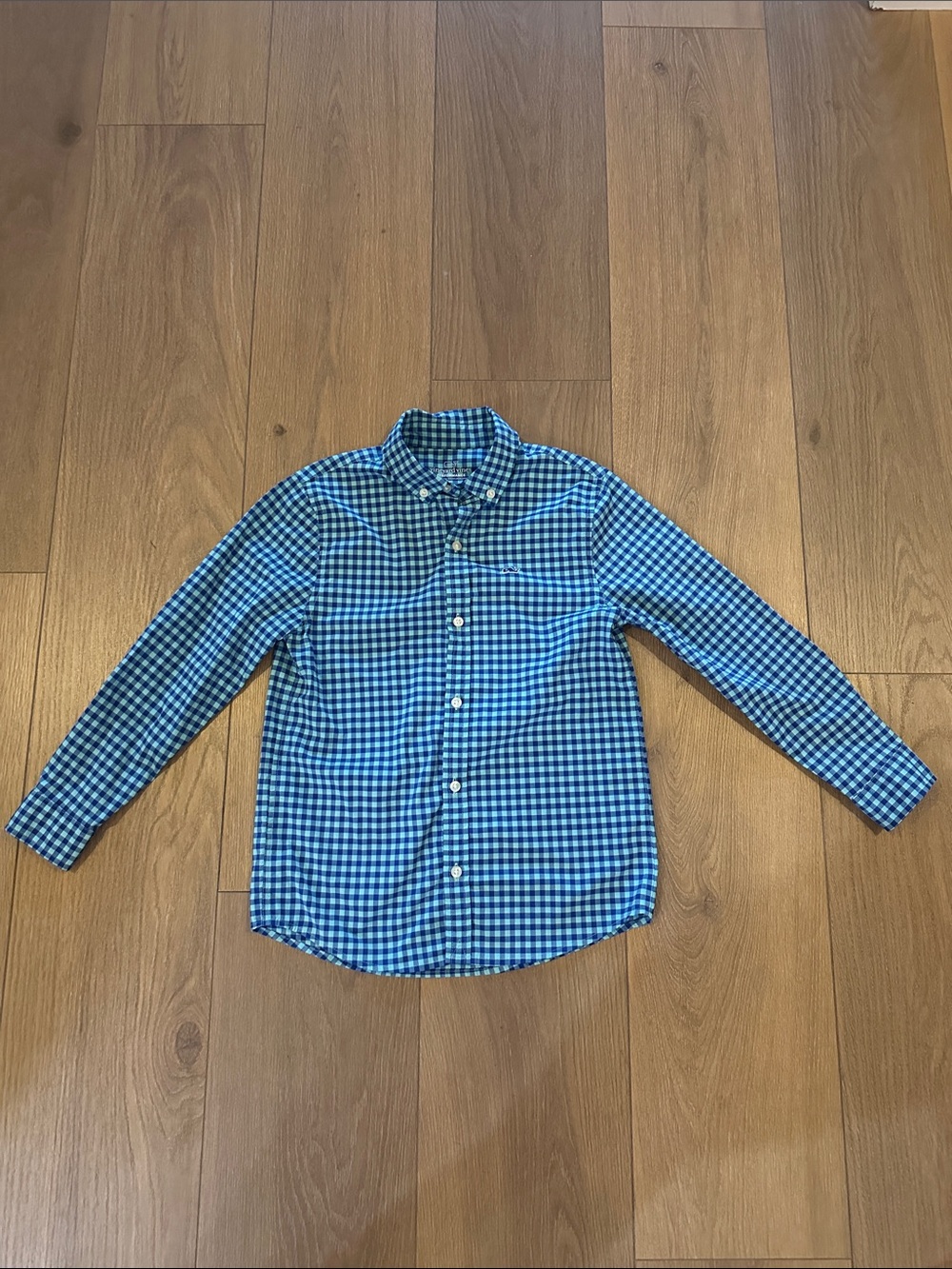 Vineyard Vines Blue & White Gingham Button-Down Shirt — Boy’s